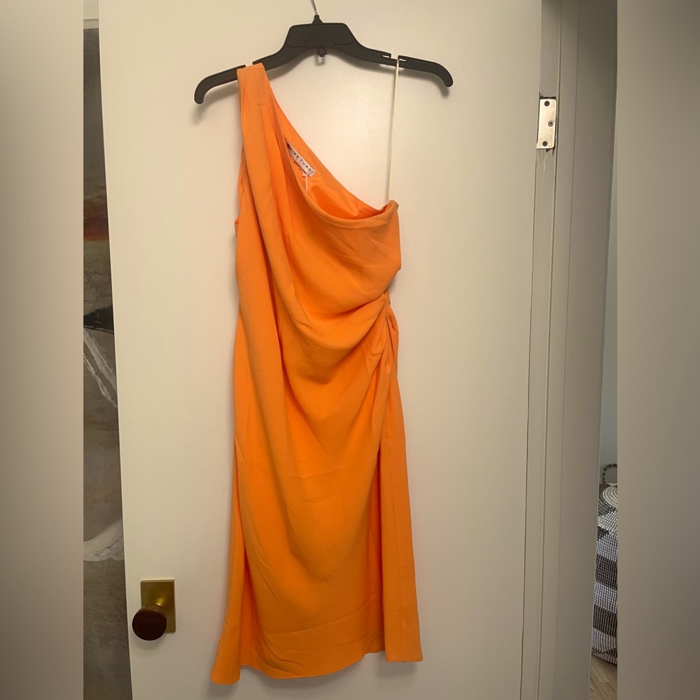 Trina Turk one shoulder orange silk dress